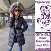 Дълго яке с естествен пух City Angels Jeans, Черно, 6859